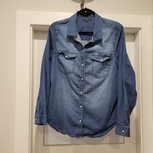 Women's Tahari Denim Shirt Pearl Buttons | Size XXL